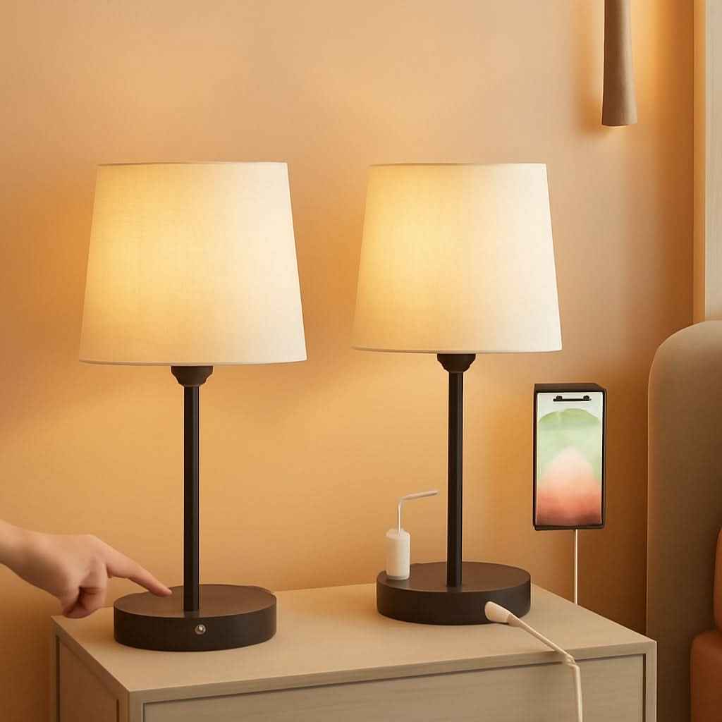 Set of 2 Mini Bedside Lamps With USB C And AC Outlets