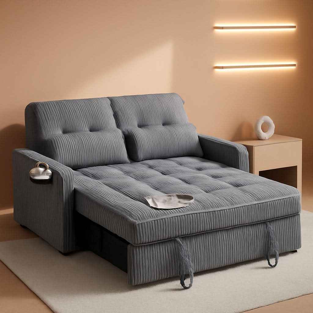 55Inch Convertible Sleeper Sofa With USBPort Corduroy