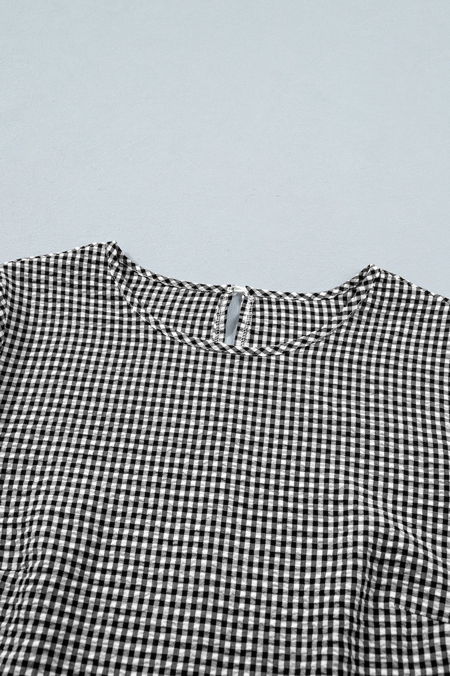 Gingham Plaid Bow Ruffle 3/4 Sleeve Blouse