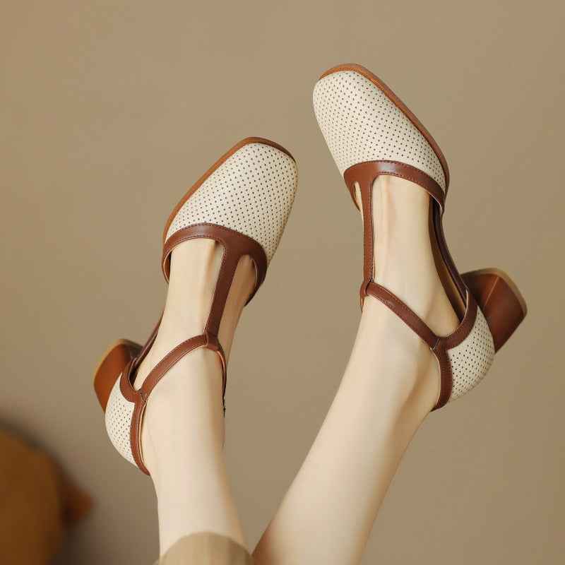 Women's Leather T-Strap Mule Sandals