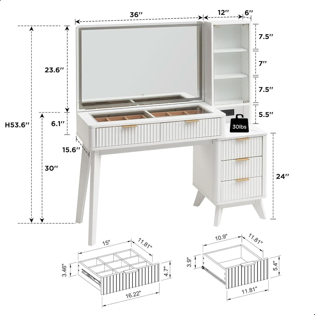 White Forty Eight nch Vanity Desk With LED Illuminated Mirror