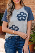 Floral Patchwork Colorblock Raglan Sleeve T-Shirt