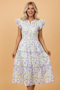 Floral Tulip Contrast Trim Midi Dress
