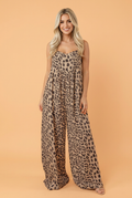 Leopard Square Neck Pleated Wide Leg Jumpsuit