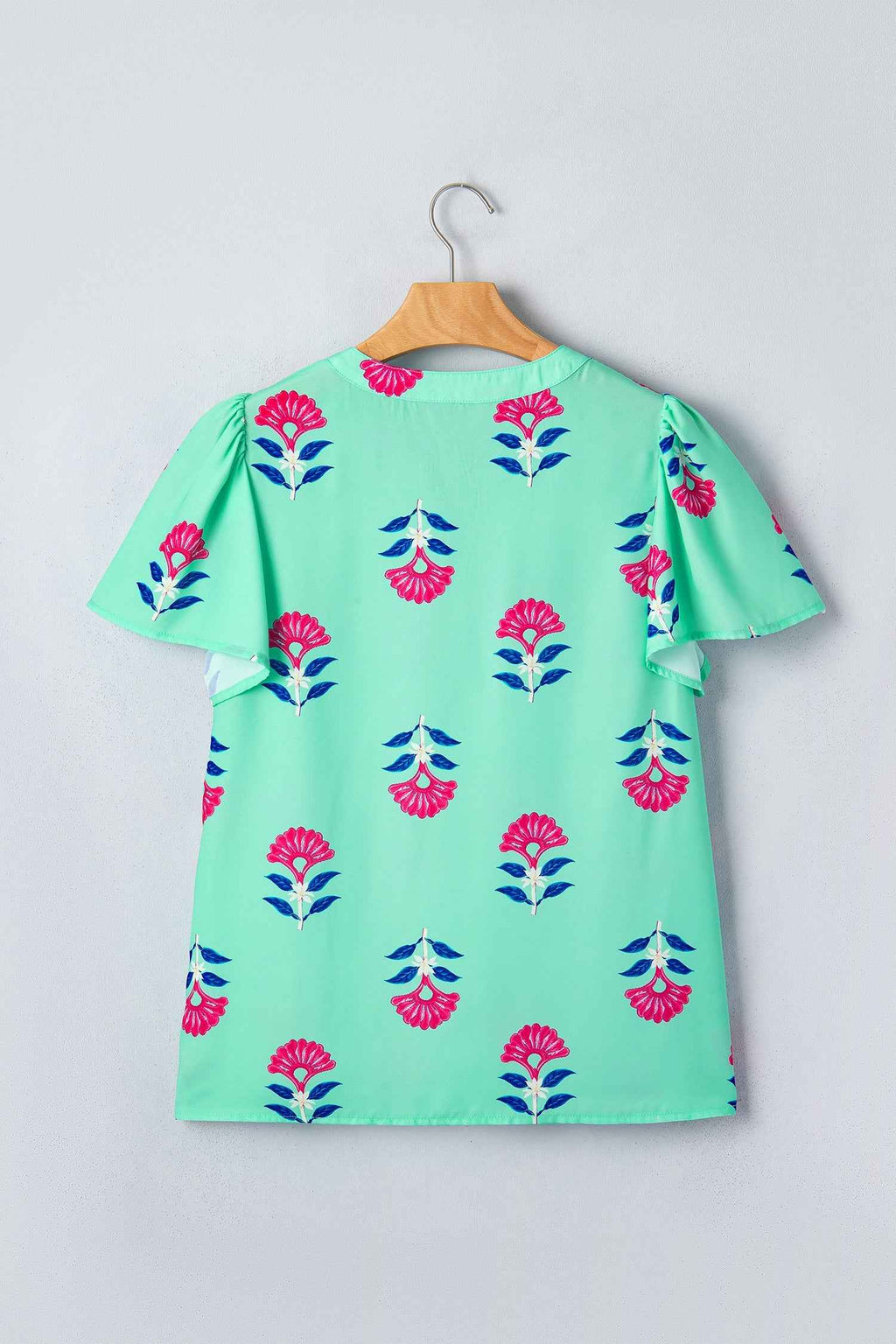 Floral Flutter Short Sleeve V-Neck Blouse