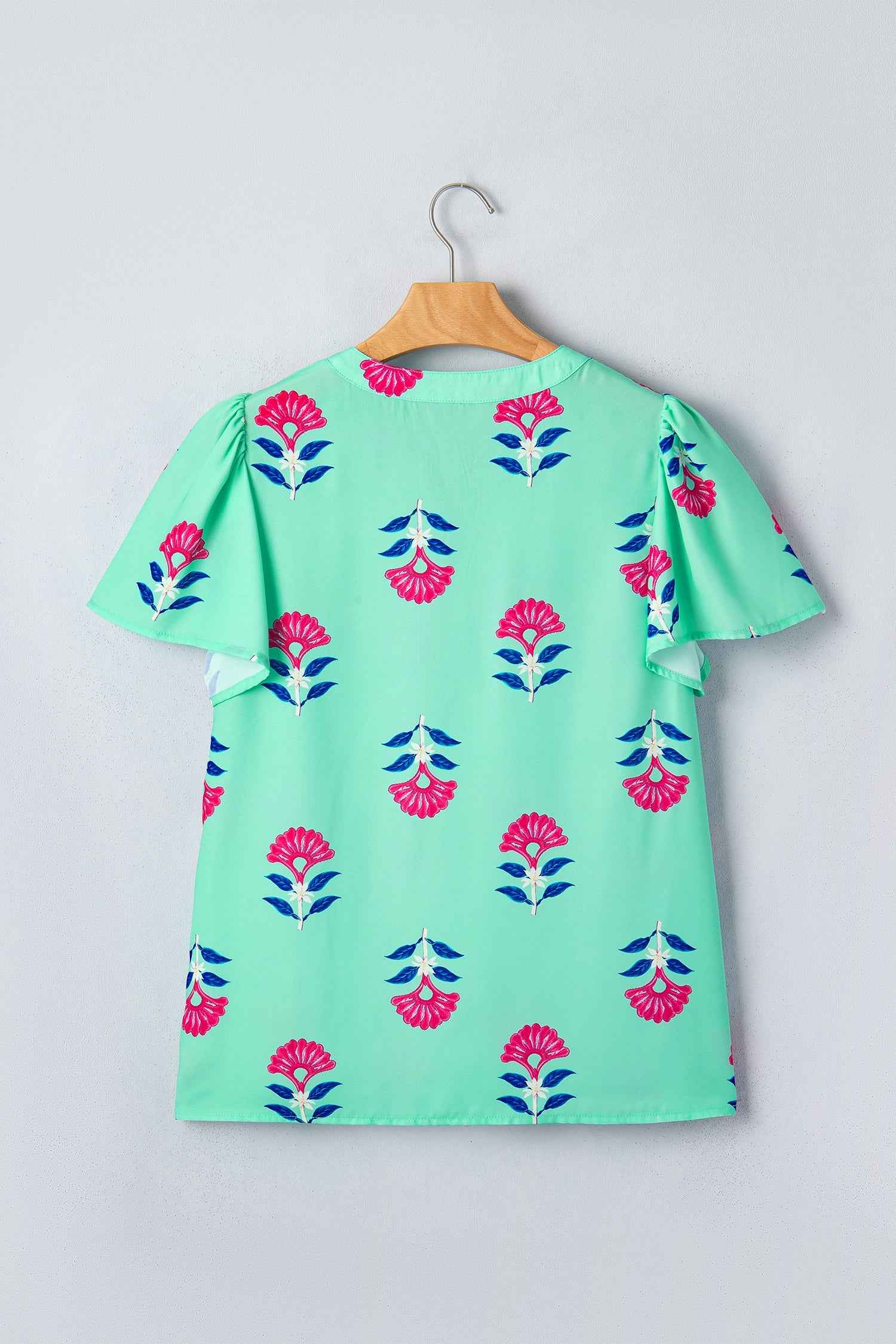 Floral Flutter Short Sleeve V-Neck Blouse