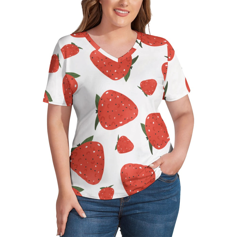 New V Neck Short-sleeve Women Shirt Printed
