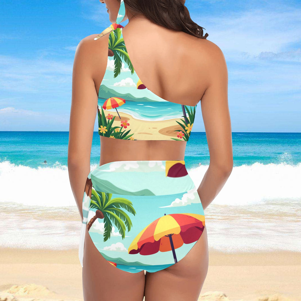 High Waisted One Shoulder Bikini Set (S16)