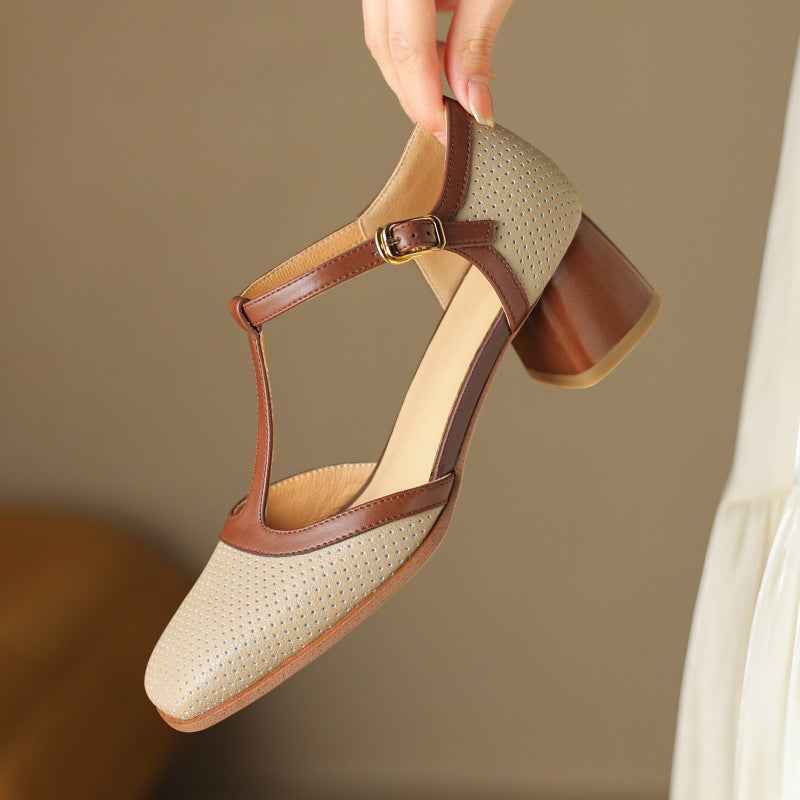 Women's Leather T-Strap Mule Sandals