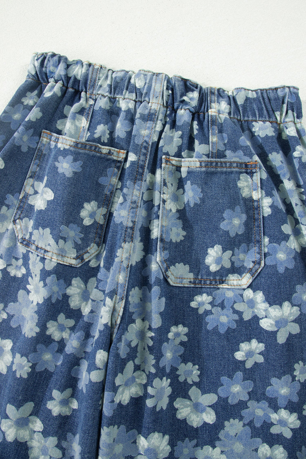 Floral Denim Drawstring Barrel Leg Jeans
