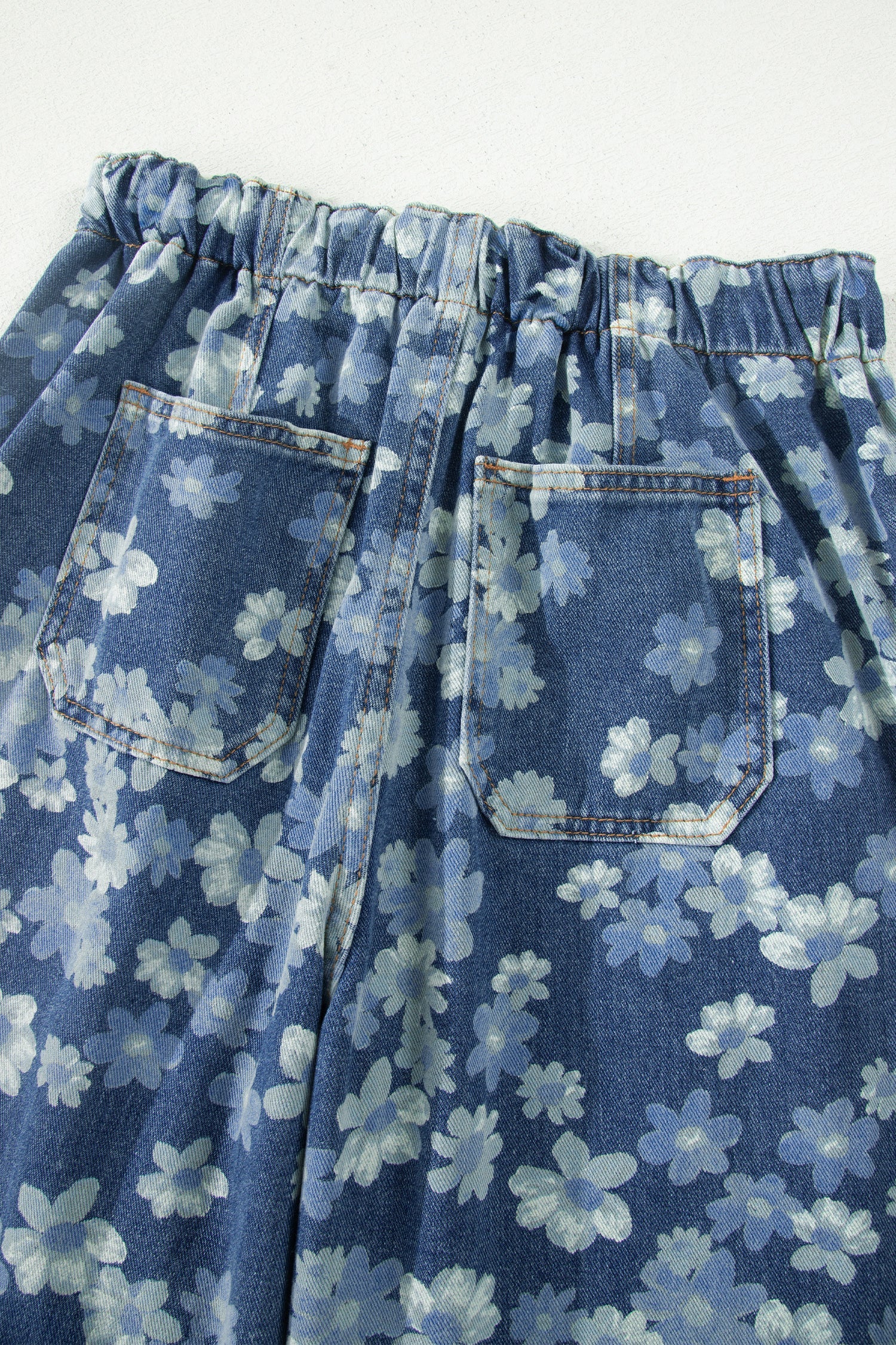 Floral Denim Drawstring Barrel Leg Jeans