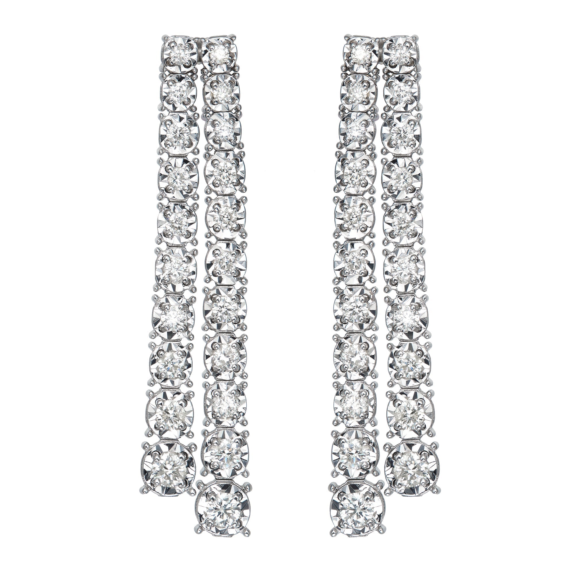 Graduated Dia Cut Illusion Double Line Drop Earrings