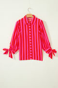 Stripe Tie Puff Sleeve Button Down Shirt