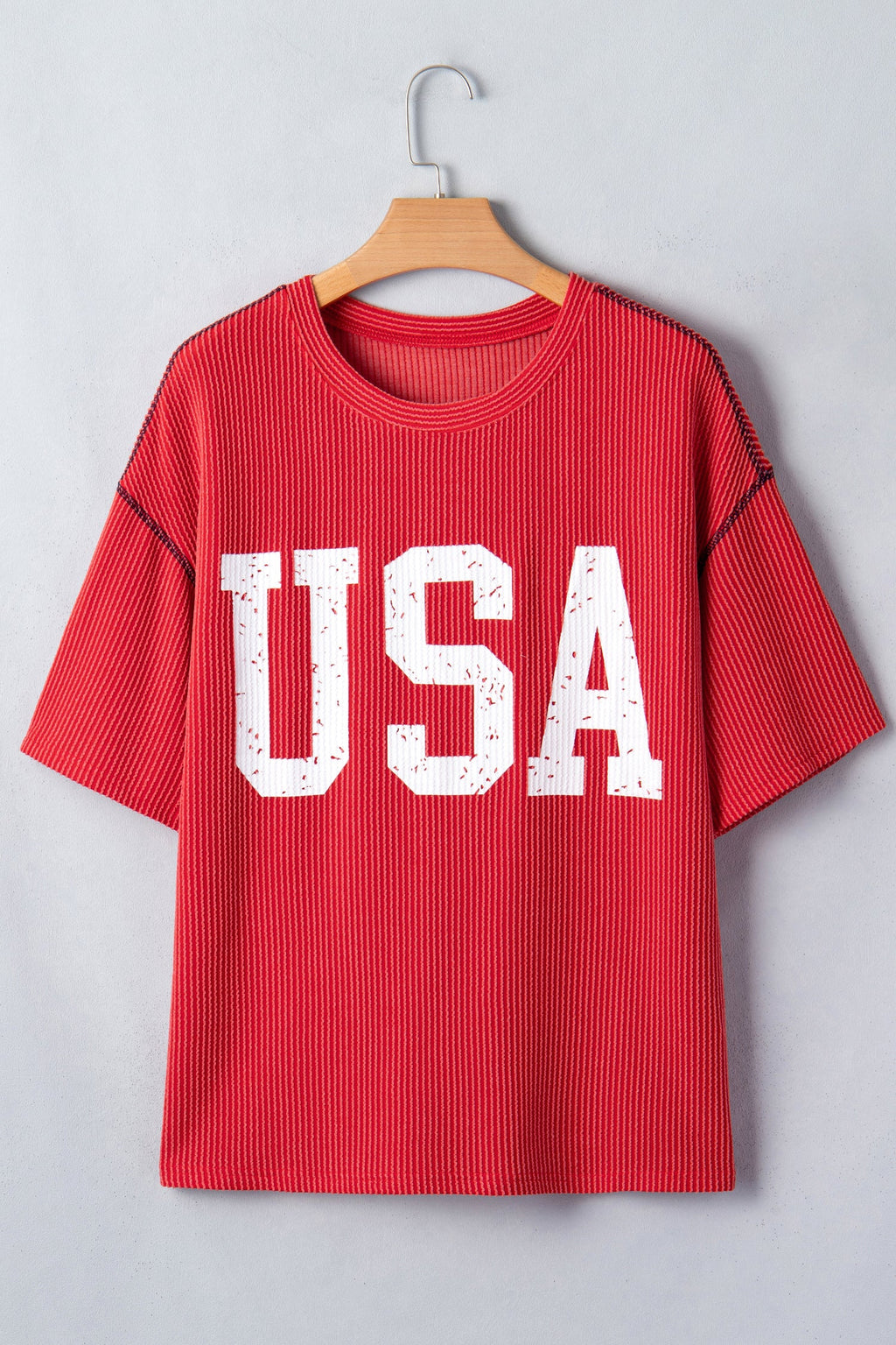 USA Corded Knit Short Sleeve Graphic Top