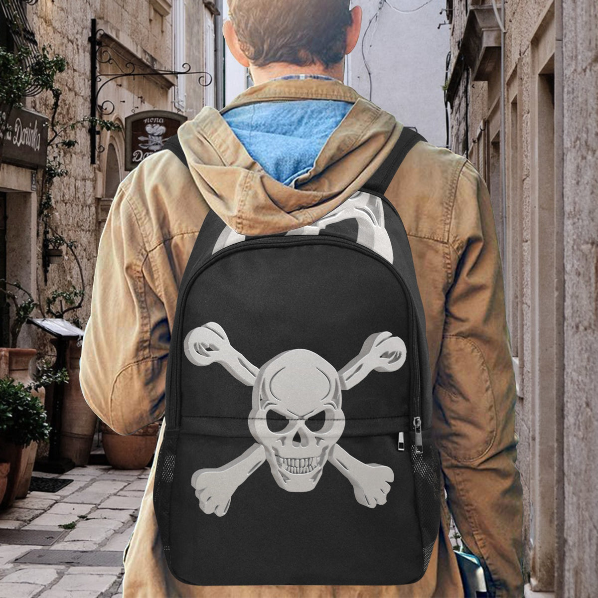 Fabric Backpack with Side Mesh Pockets (1659)