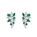 Natural Diamond & Emerald Cluster Stud Earrings in 14K White Gold – 2.72ctw