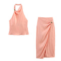 European and American fashion neck hanging sleeveless vest high waist two-piece set