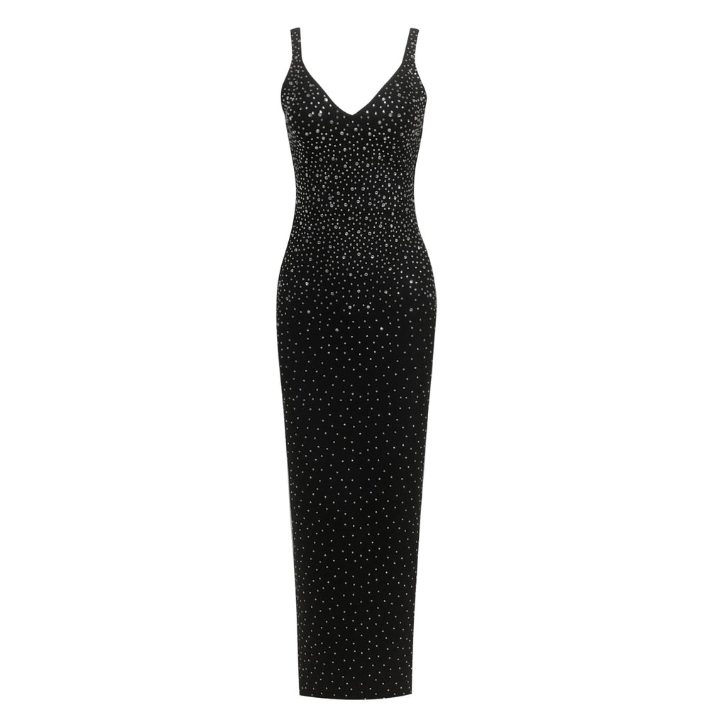 European and American sexy fashion socialite temperament hot diamond suspender backless long dress women's dress
