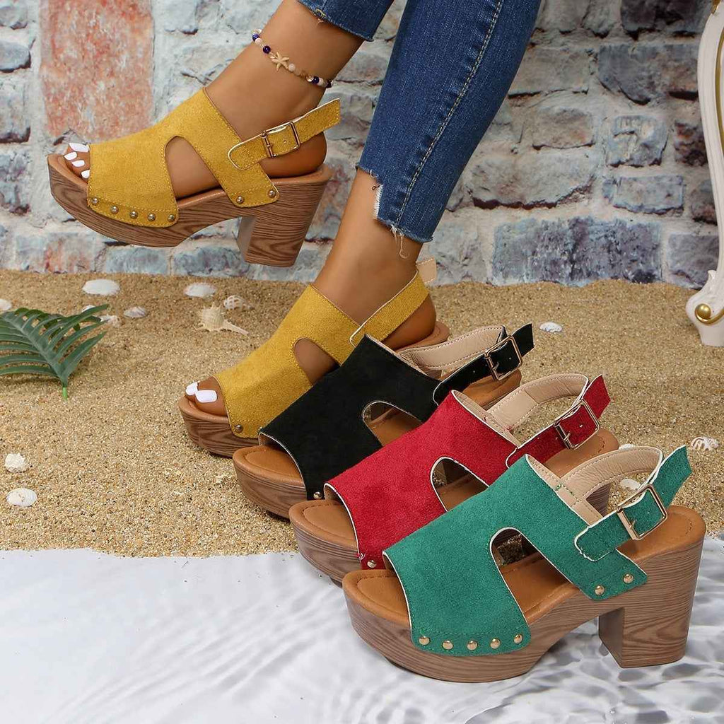 Women's Peep-Toe Chunky Heel Buckle Sandals