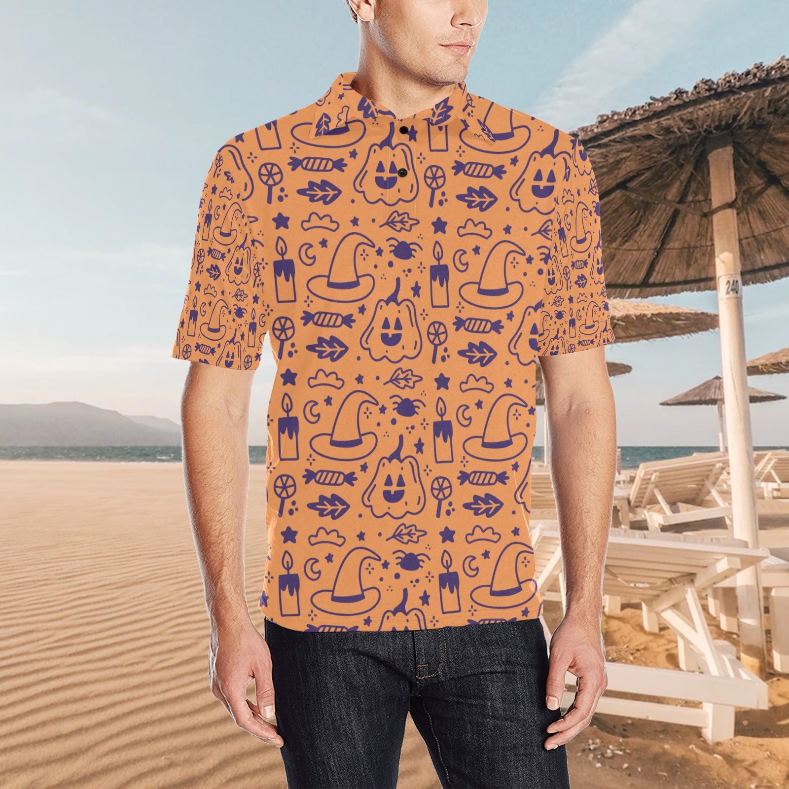 Men's All Over Print Polo Shirt (T55)