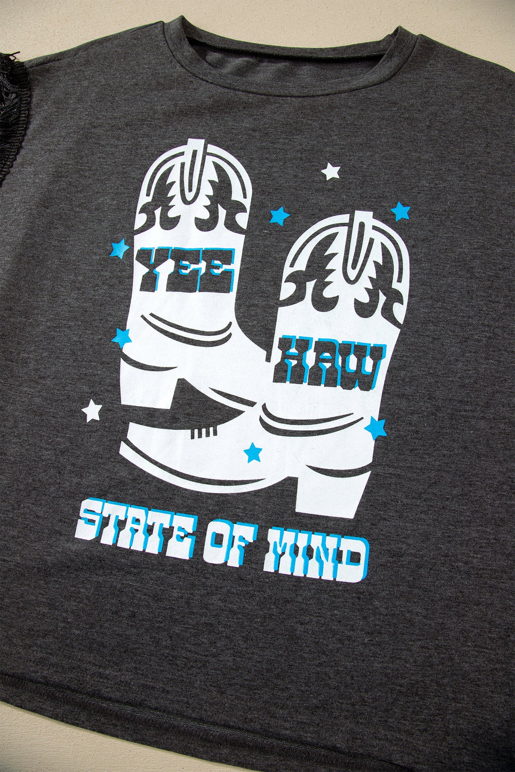 Western Yee Haw State of Mind Fringe Sleeve Tee