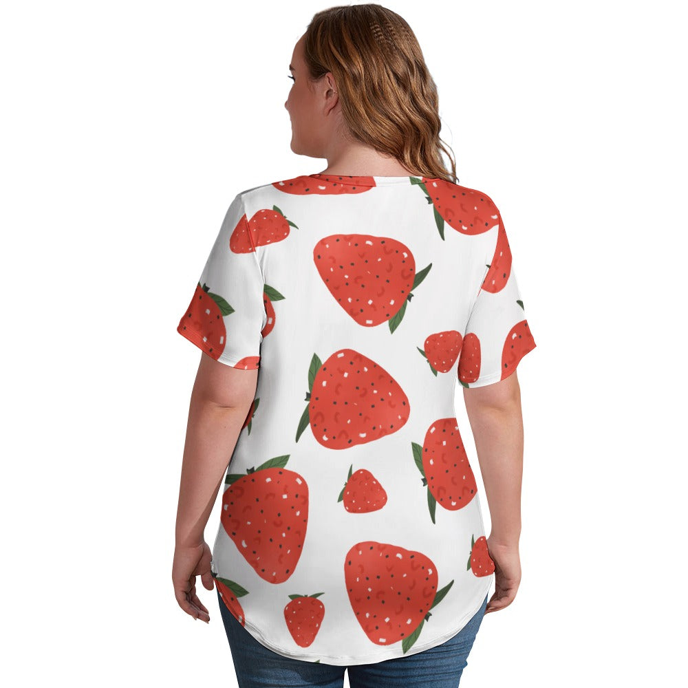 New V Neck Short-sleeve Women Shirt Printed