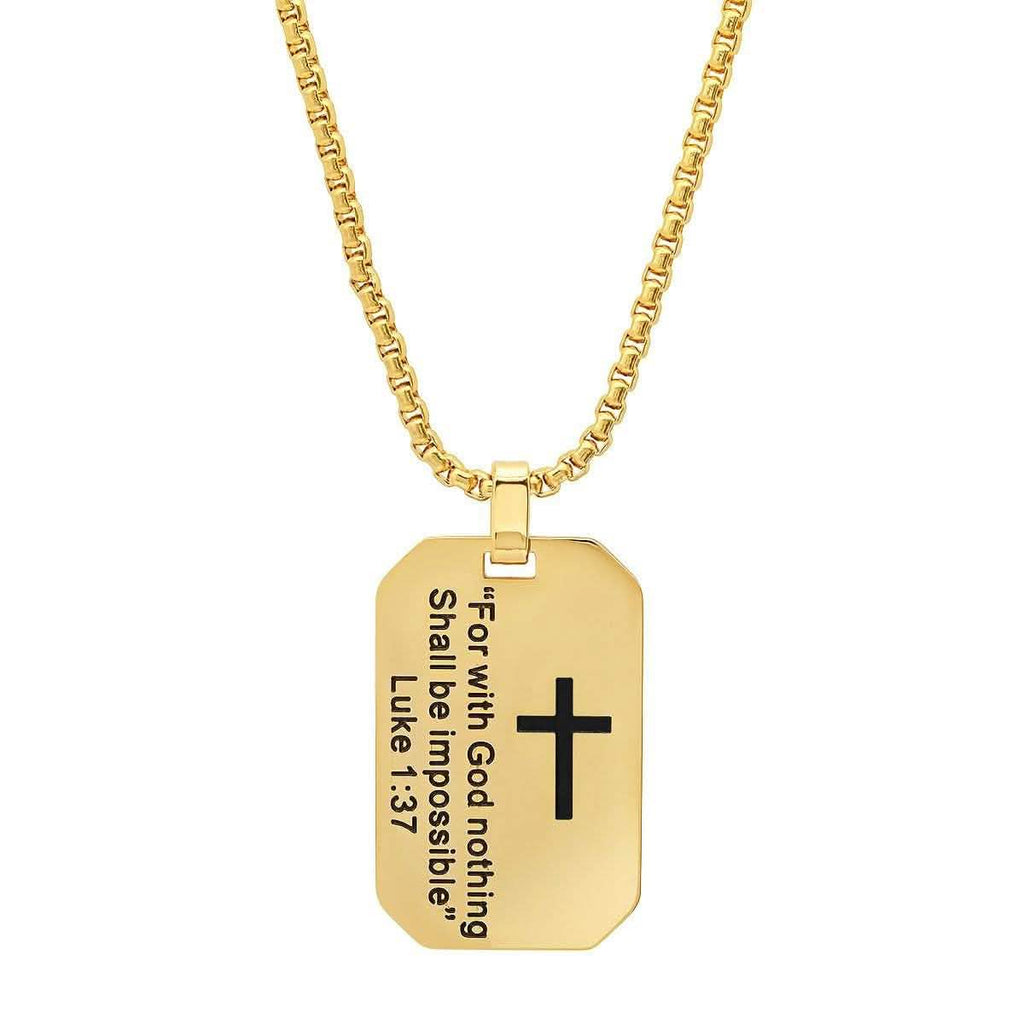 Men's Stainless Steel "For with God nothing Shall be Impossible" Dog Tag Pendant