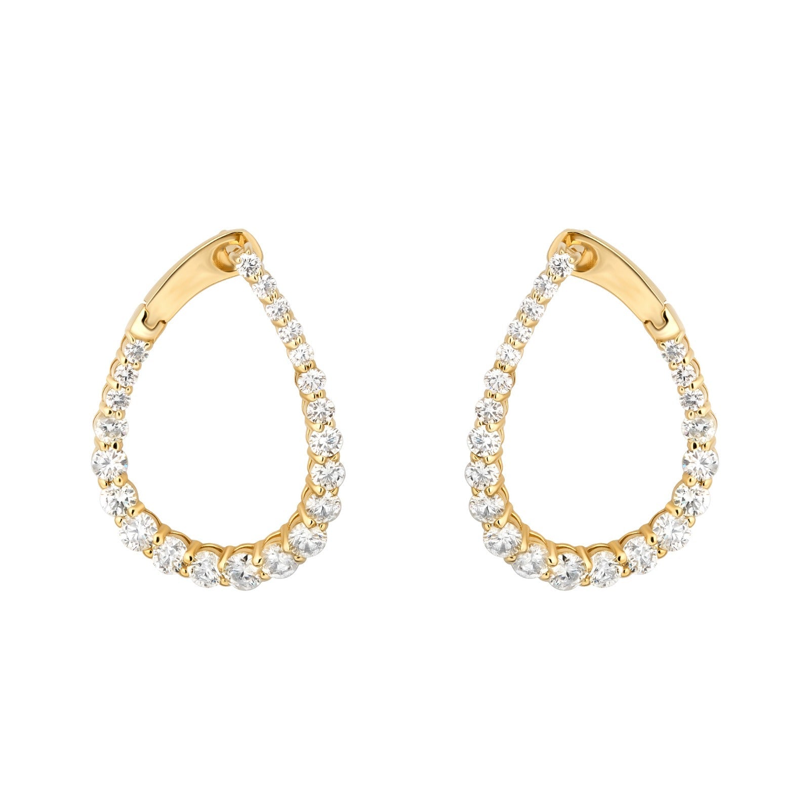 Natural Diamond Graduating Pear Shape Hoop Earrings in 14K Yellow Gold – 2.95ctw