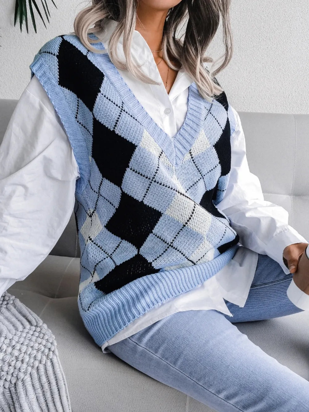 Plaid V-Neck Sweater Vest