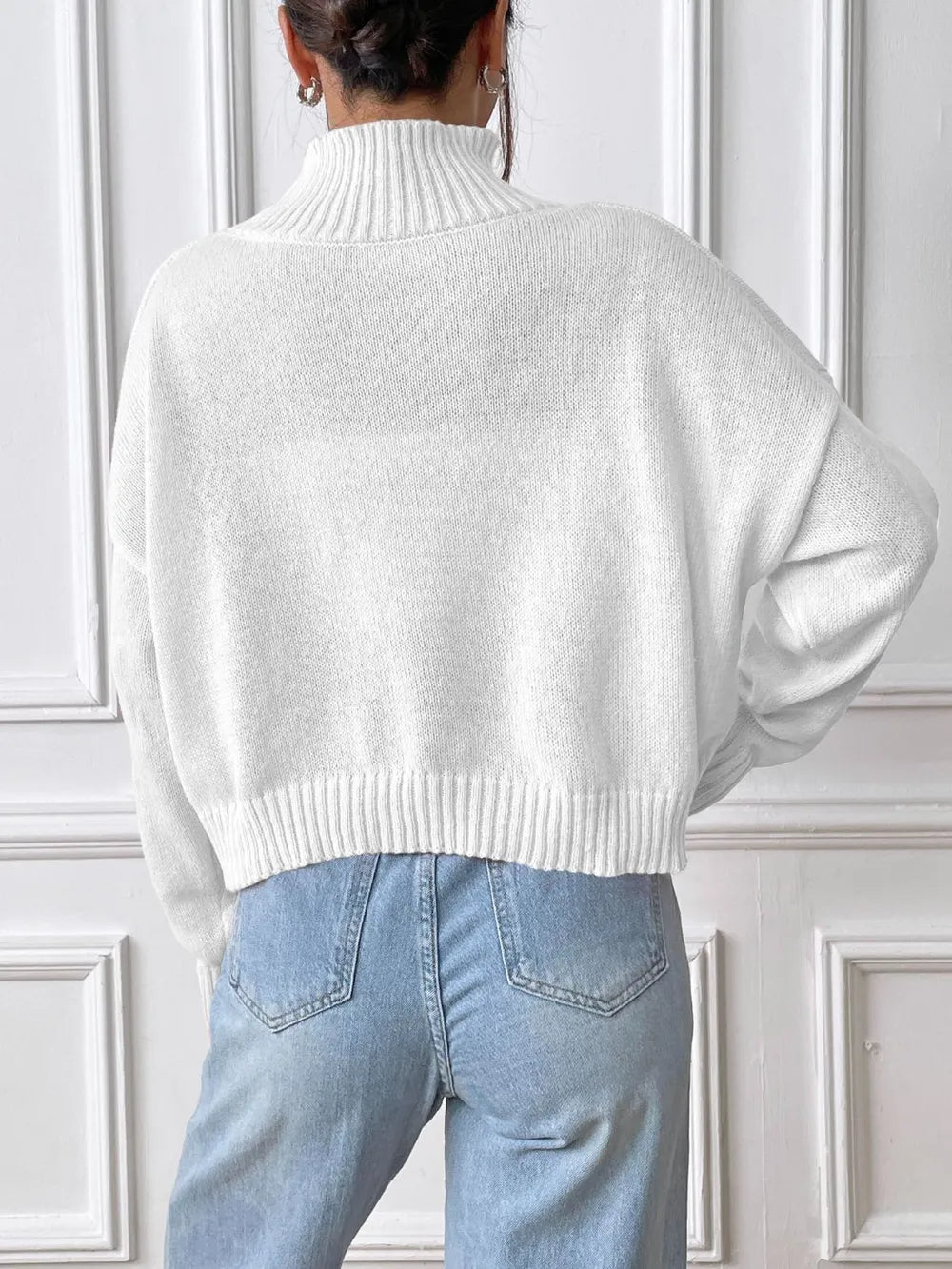 Women's high neck pullover sweater loose heart sticker casual base sweater