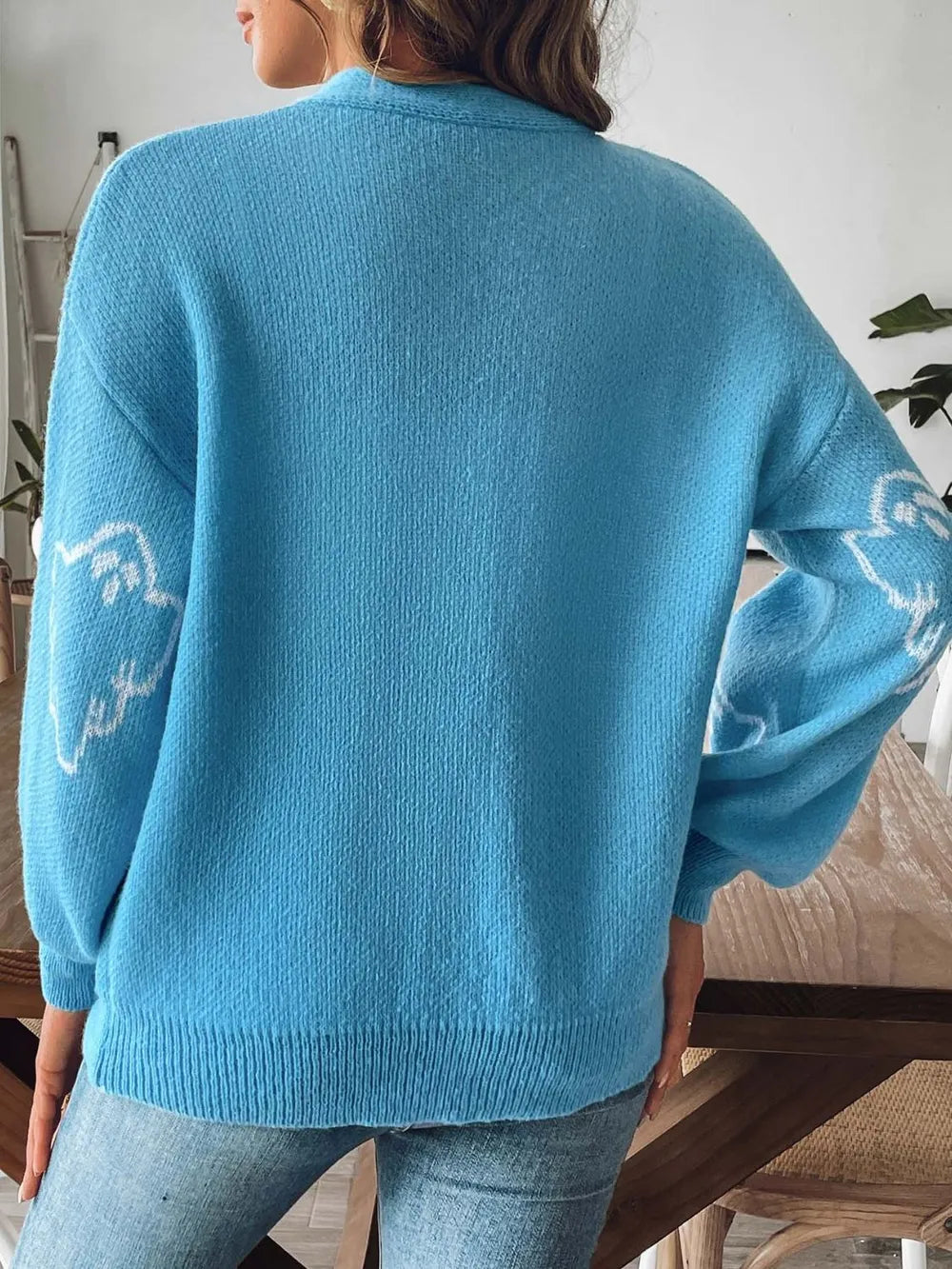 Women's loose casual button sweater cartoon jacquard cardigan for women